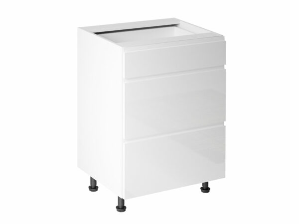 ASPEN D60S3 virtuvės spintelė (Blizgus baltas/Baltas)