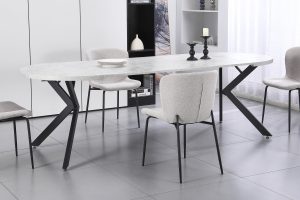 PERO-90 apvalus išskleidžiamas stalas (Grey Marble Melamine Nr.13)